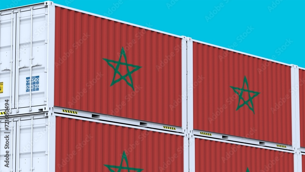 Morocco logo Icons of Global Commerce Logo and Flag on Metal Shipping Containers