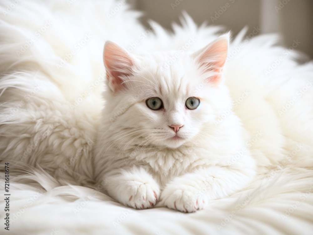 ふわふわの白い子猫