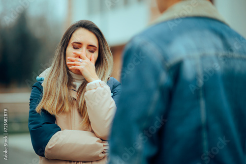 Photos Sad Woman Fighting with her Husband Outdoors in the Park