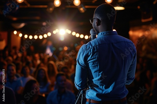 Stand up comedian on stage, performing