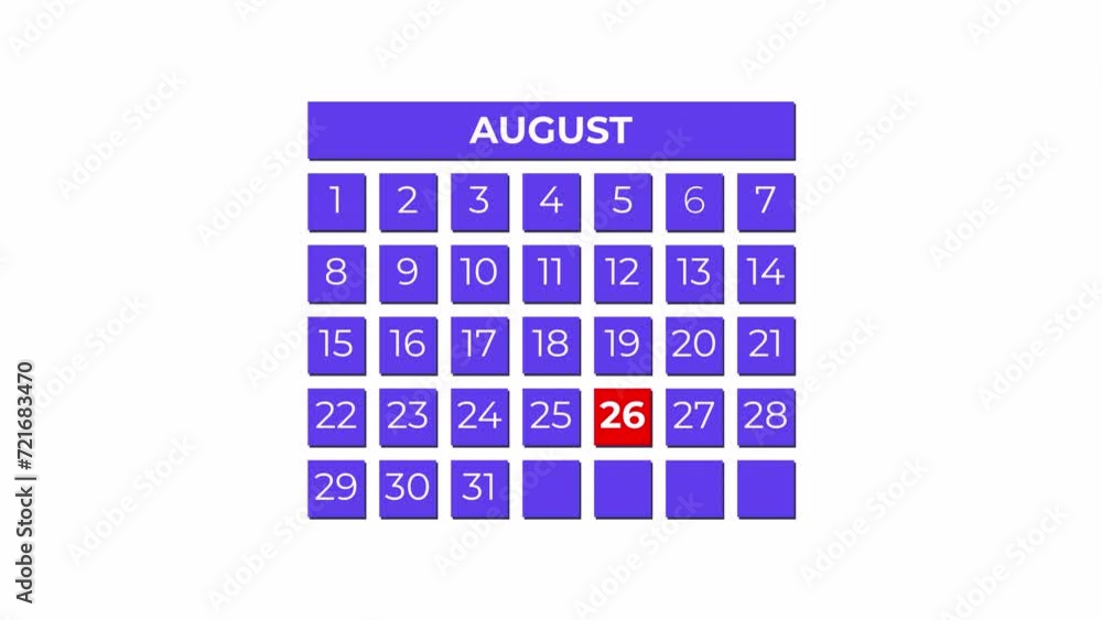 26th August calendar icon animation. Alpha matte with transparent background 4K resolution. 26th August calendar icon animation. Alpha matte with transparent background 4K resolution.