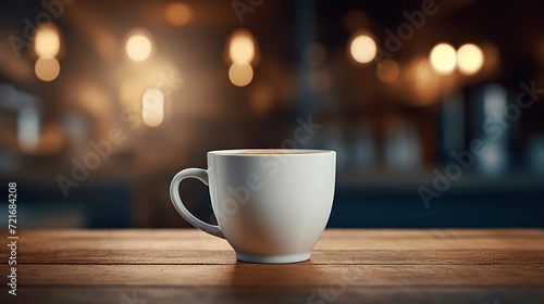 cup of aromatic coffee placed on wooden table on white plate with dessert spoon