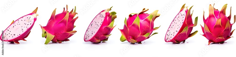 Fresh dragon fruit whole and sliced