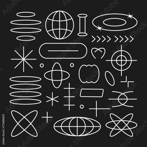 Vector aesthetics y2k line art asset bundle collection streetwear graphic elements