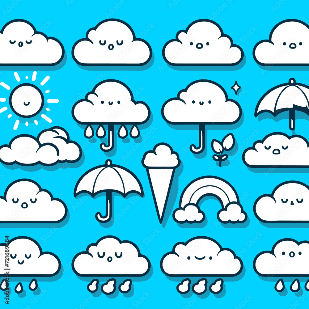 Cartoon style outline clouds with eyes bule background vector illustrations Generated by Ai Cartoon style outline clouds with eyes bule background vector illustrations Generated by Ai