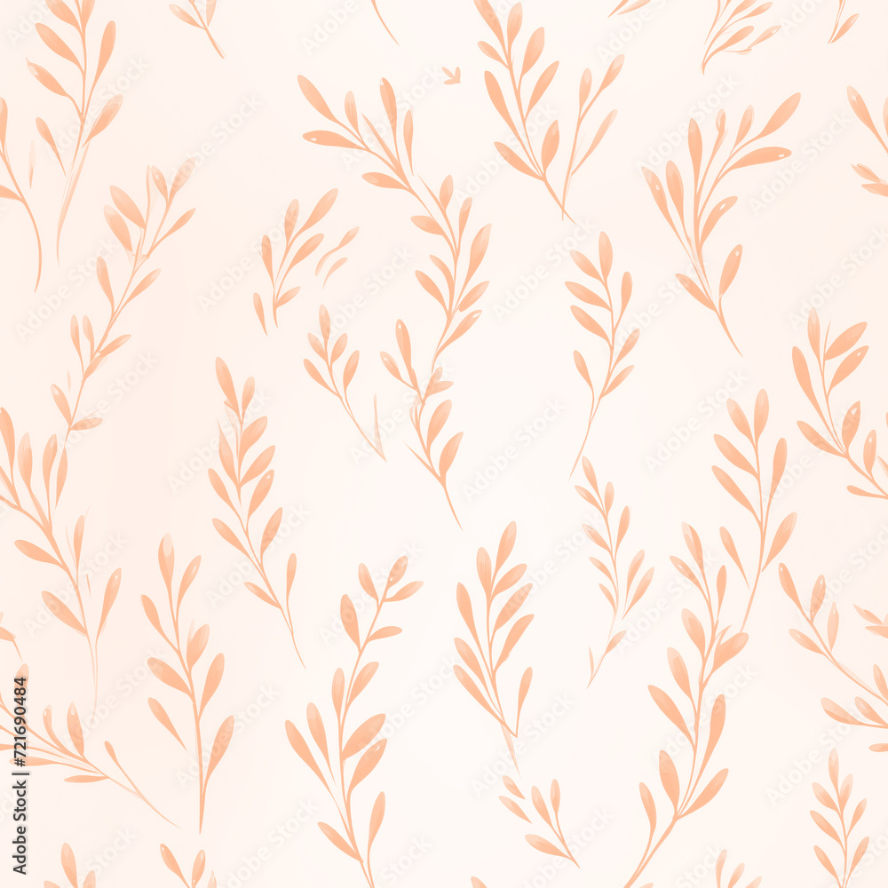 Flowers, leaves and plants pattern in peach fuzz color.Pencil, hand drawn botanical seamless pattern Flowers, leaves and plants pattern in peach fuzz color.Pencil, hand drawn botanical seamless pattern