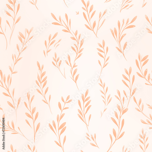Flowers  leaves and plants pattern in peach fuzz color.Pencil  hand drawn botanical seamless pattern