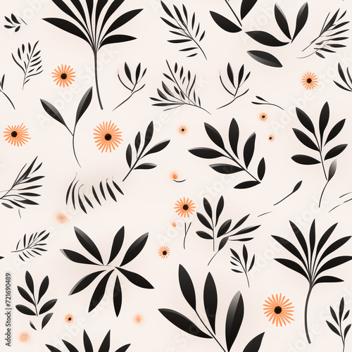 Flowers, leaves and plants pattern on white.Pencil, hand drawn botanical seamless pattern