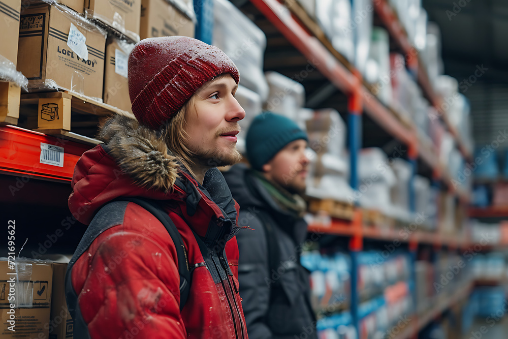 workers talking in a warehouse workers talking in a warehouse