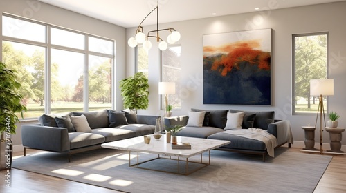 Exquisite interior of modern living room with elegant color palette 