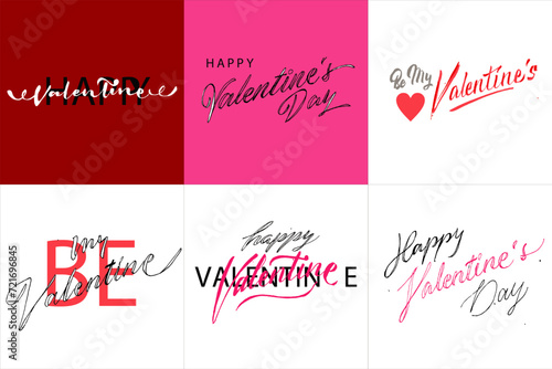 Happy valentines day typography hand lettering poster vector image	 photo