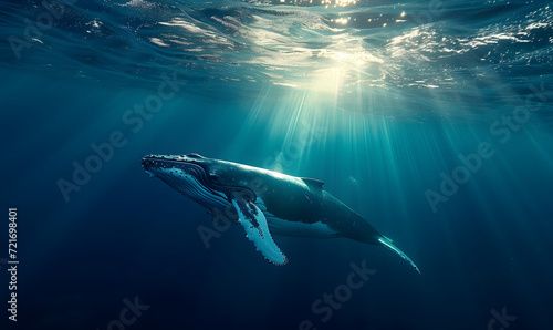 humpback whale swims under the surface of the water  Generative AI