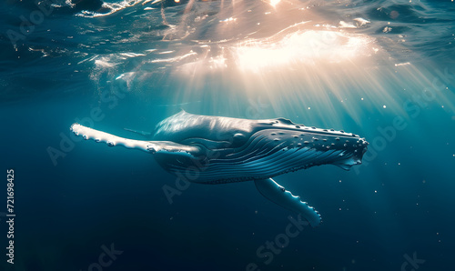 humpback whale swims under the surface of the water, Generative AI