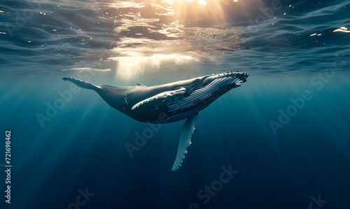 humpback whale swims under the surface of the water, Generative AI © simba kim