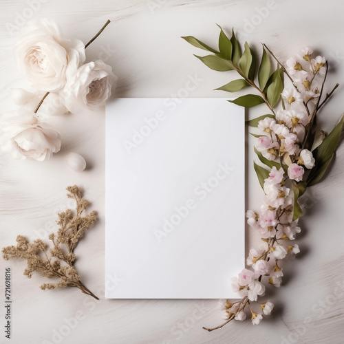 White Paper A4 A5 Stationery Floral Mockup High Resolution , postcard, wedding invitation, giftcard, vertical 