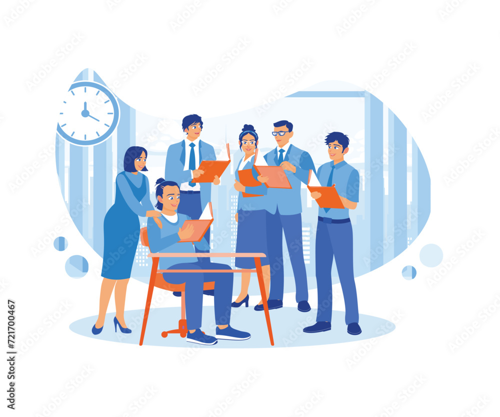 Group of happy students with books, enjoying studying together. Preparation for exams. Students in the learning process.  flat vector modern illustration 