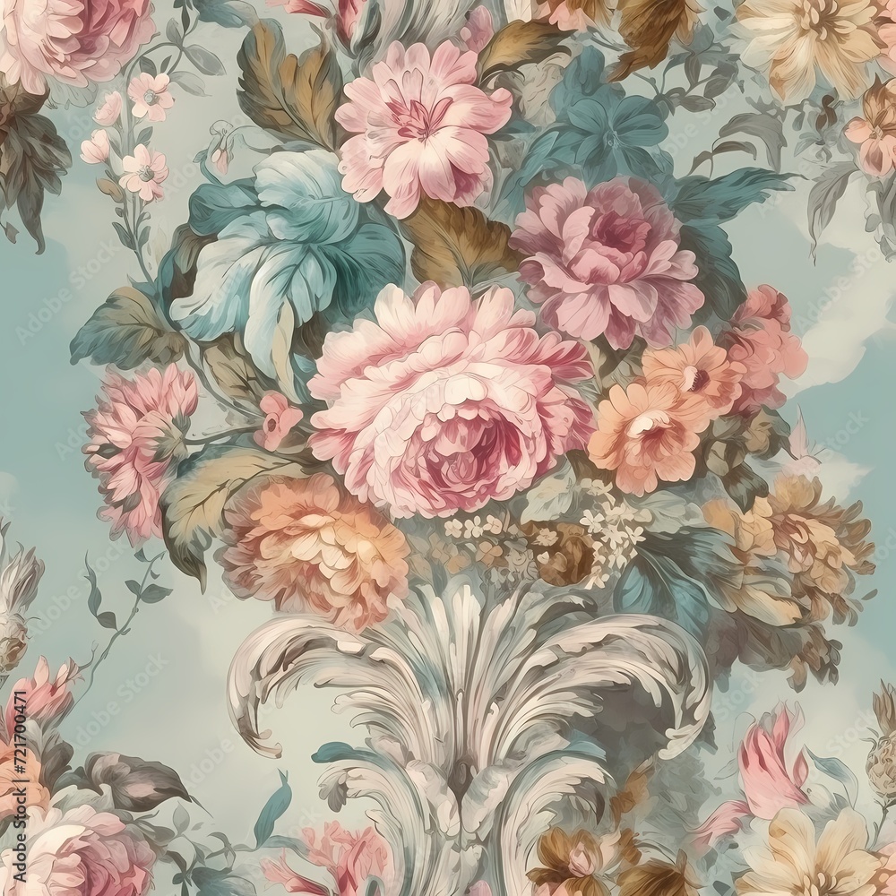 wallpaper style in classic pastel floral drawing illustration seamless pattern 