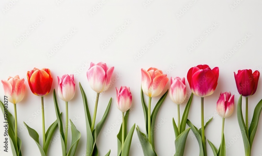 tulips around a white background 