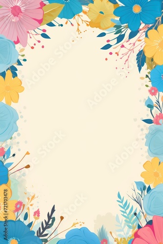 blank copy space background with colorful floral border, minimalistic mock-up frame