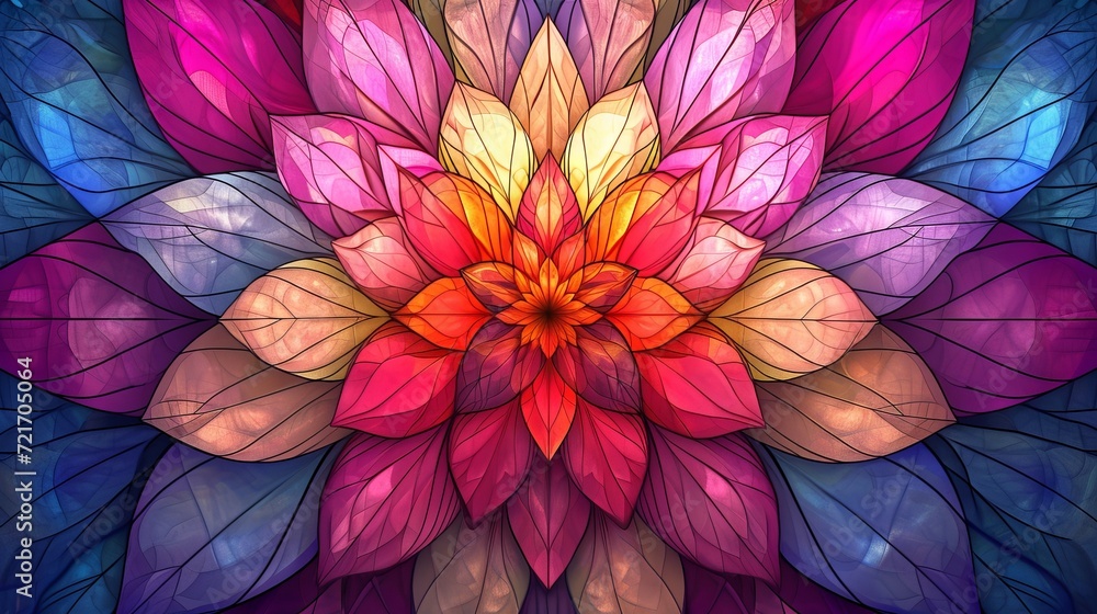 Stained glass window background with colorful Flower and Leaf abstract. Stained glass window background with colorful Flower and Leaf abstract.