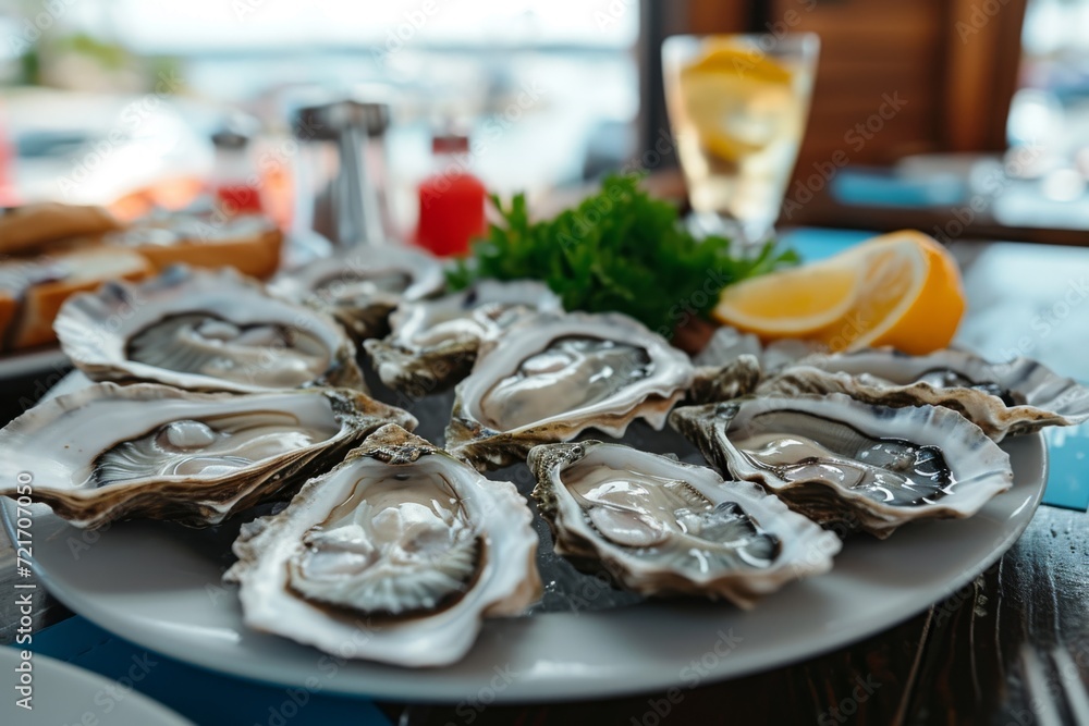 Oysters on a plate with lemon Oysters on a plate with lemon