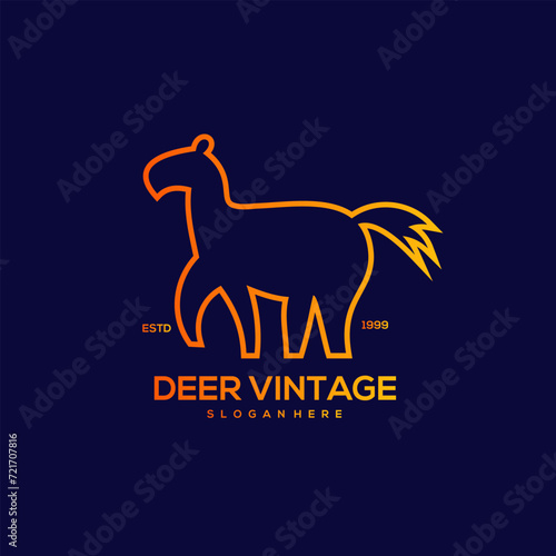 Deer line design vintage illustration