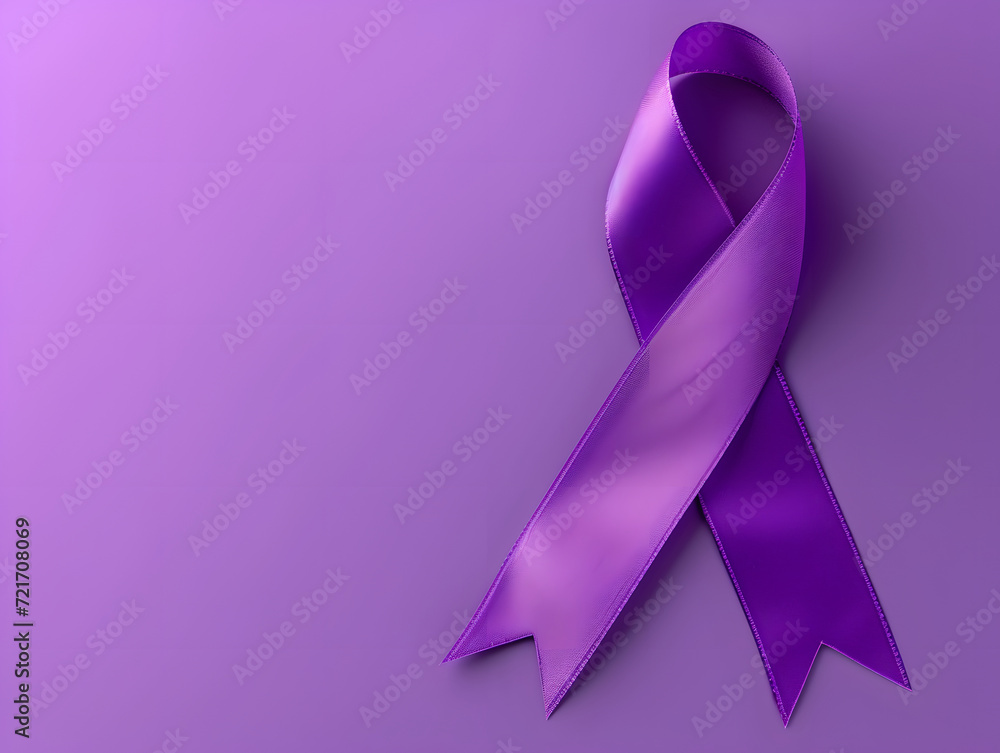 Purple ribbon on purple background. Cancer awareness concept. Purple ribbon on purple background. Cancer awareness concept.