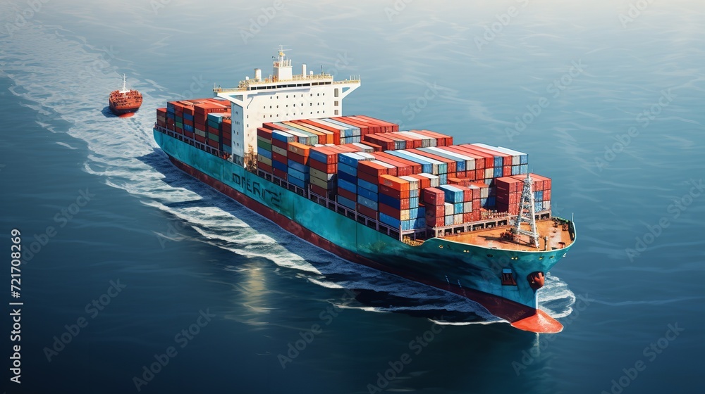 Massive Cargo Ship Navigating Open Sea - AI Generated - obrazy, fototapety, plakaty 