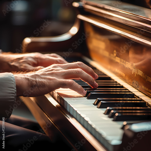 A close-up of a persons hands playing a piano.