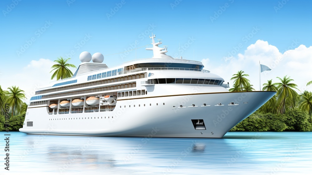 Luxury Cruise Ship Voyage in Idyllic Tropical Sea - AI Generated