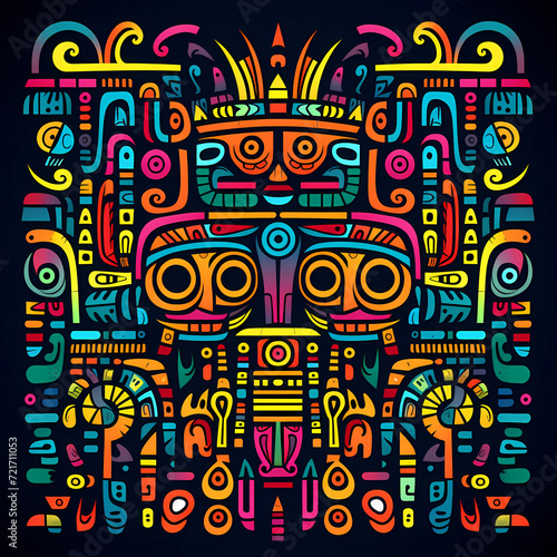 Hand colorful drawn abstract seamless pattern, ethnic background, inca, african style - great for textiles, banners, wallpapers,design, illustration.