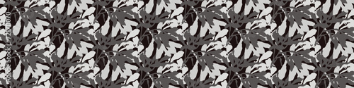 Masculine vector floral border with organic botanical shapes. Modern bold black white flower print, design in neutral scandi style.