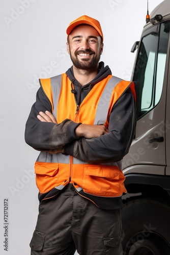 Obraz na płótnie Garbage Man with Dustcart in City, AI Generated w salonie