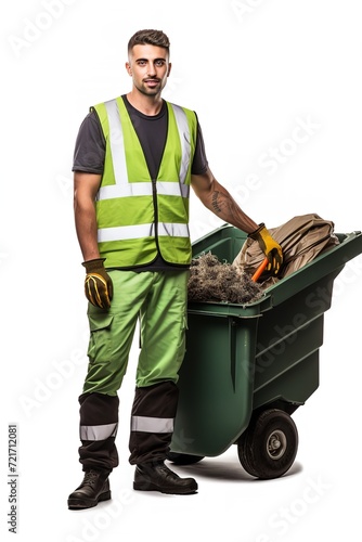 Garbage Man with Dustcart in City, AI Generated