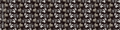 Masculine vector floral border with organic botanical shapes. Modern bold black white flower print, design in neutral scandi style.