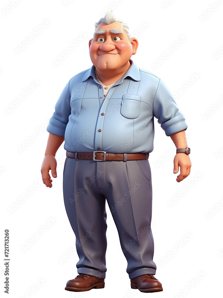 Obraz premium Kind-hearted Elderly Man, Overweight, in 3D illustration character.