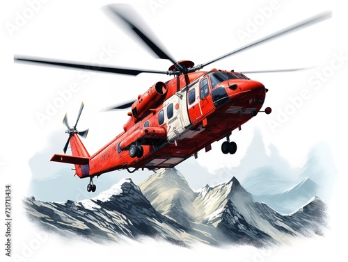 Helicopter Flying High Above Mountain Range - AI Generated © VisualMarketplace
