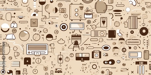 Beige abstract technology background using tech devices and icons thin line interface vector