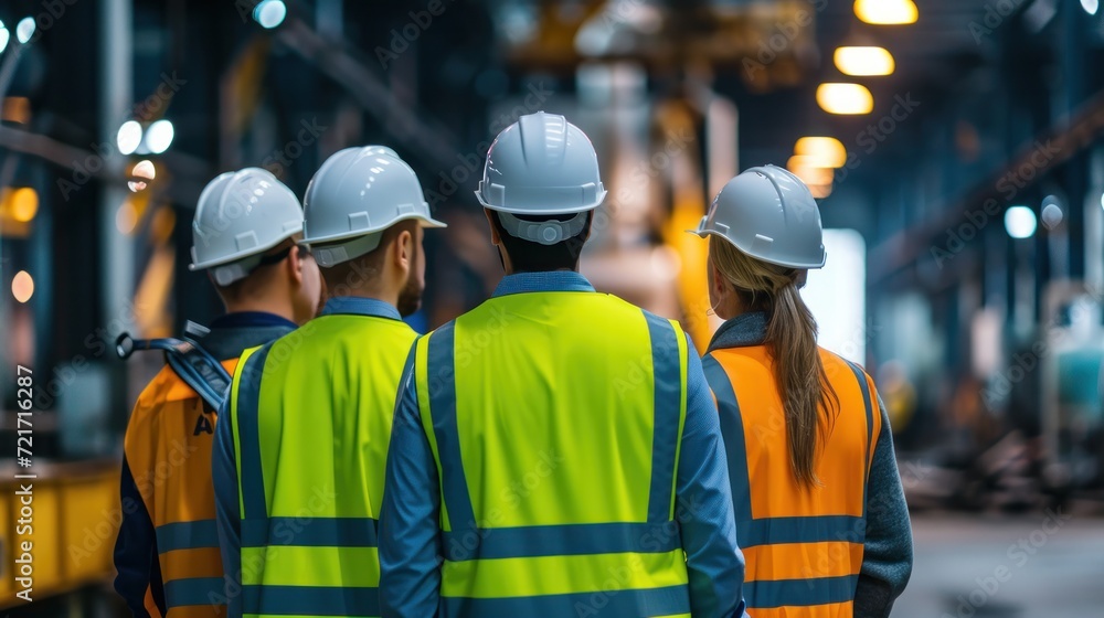 © pinkrabbit - Industrial workers in safety vests and hard hats collaborating on a project, engineer, industrial, safety, construction, factory, building, development, architect, production © pinkrabbit - Industrial workers in safety vests and hard hats collaborating on a project, engineer, industrial, safety, construction, factory, building, development, architect, production