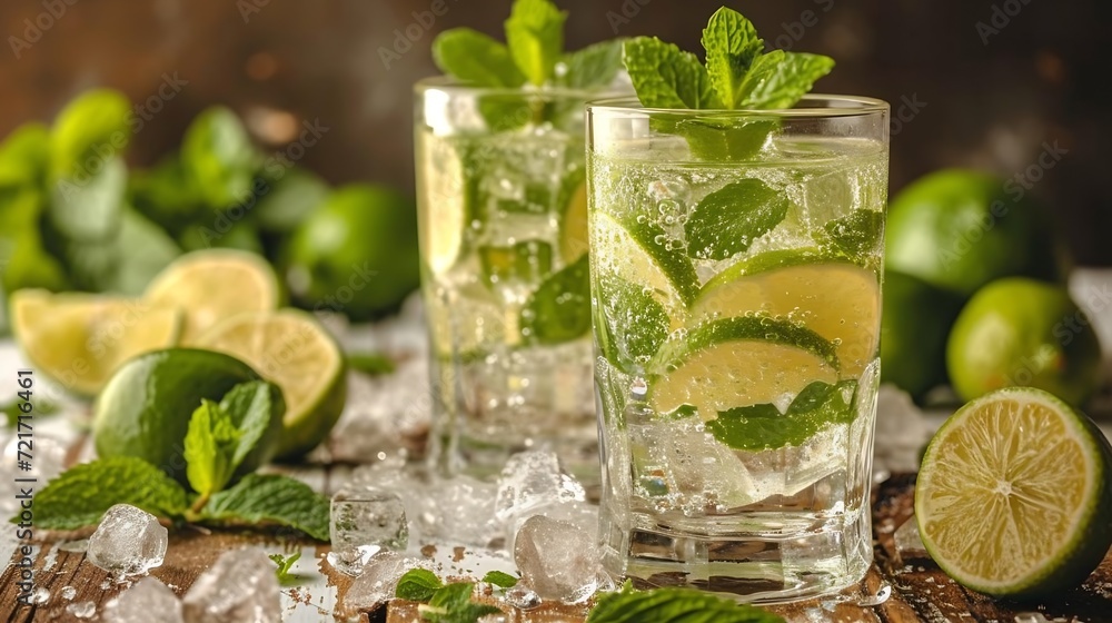 Generative AI : Organic cold refreshing lemonade drink or cocktail made of sparkling water Generative AI : Organic cold refreshing lemonade drink or cocktail made of sparkling water