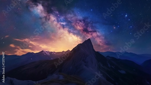 Generative AI : Epic sunset and stars of the milky way. Spirituality and tranquility of the landscape