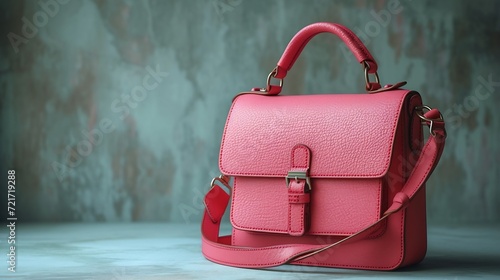 Generative AI : Pink little leather bag on the white background.  photo