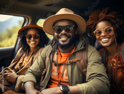 Group of Happy African Friends Traveling by Car © Resdika