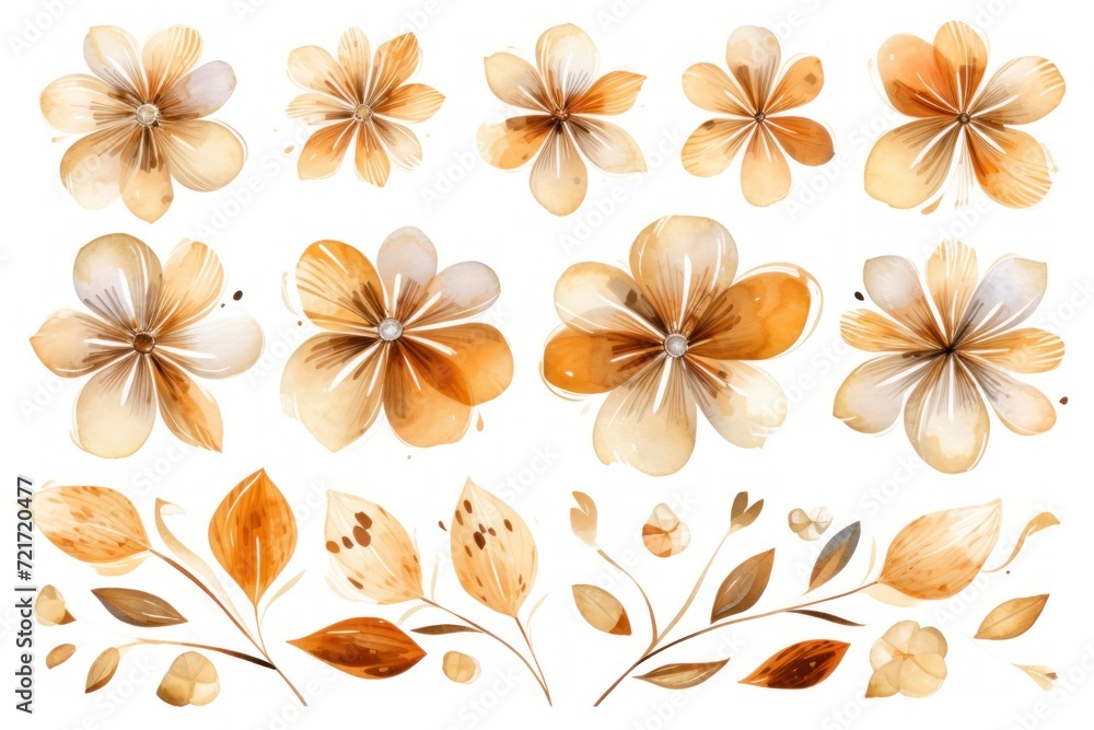 Bronze several pattern flower, sketch, illust, abstract watercolor, flat design, white background