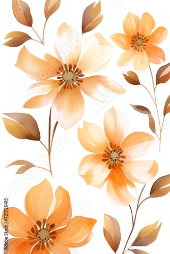 Bronze several pattern flower  sketch  illust  abstract watercolor  flat design  white background