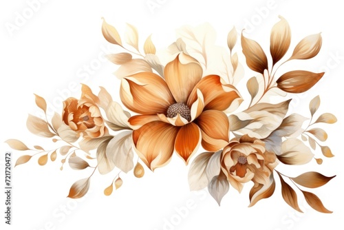 Bronze several pattern flower  sketch  illust  abstract watercolor  flat design  white background