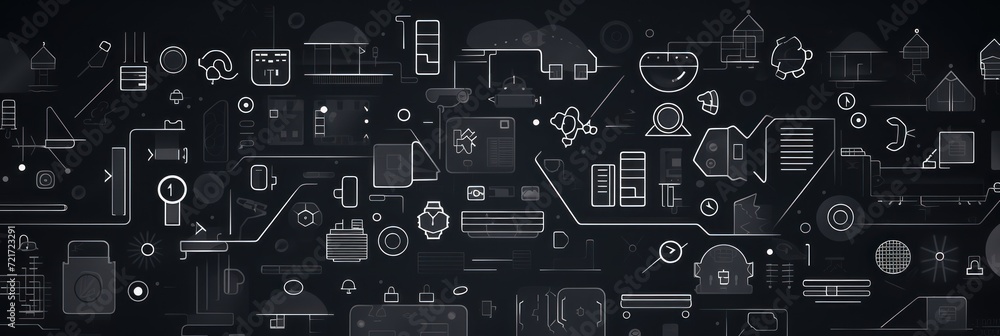 Charcoal abstract technology background using tech devices and icons