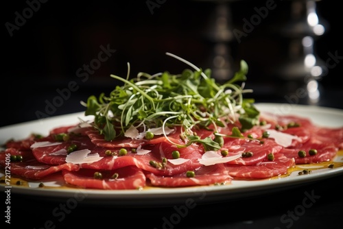 beef carpaccio with herbs and parmesan and olive oil