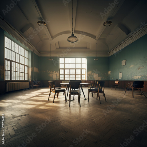 Hotel lobby interior with reception desk, sofas, marble floor and long bar.