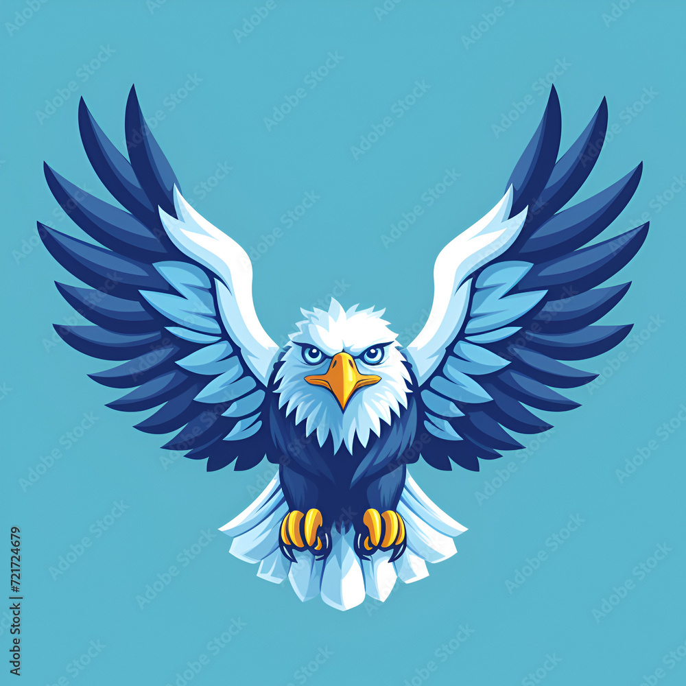 Obraz premium A logo illustration of a majestic eagle soaring against a sky blue background. Created with generative AI.